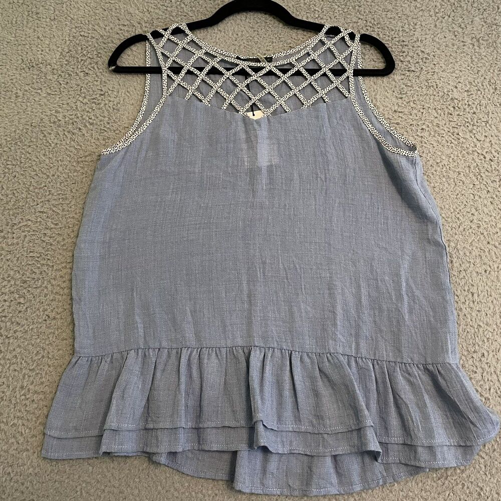 THML Womens Top Size M Sleeveless Cage Front Peplum Blue Anthropologie NEW